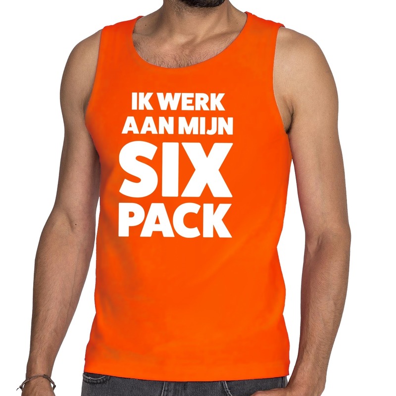 Ik werk aan mijn SIX Pack tekst tanktop / mouwloos shirt oranje heren - heren singlet Ik werk aan mijn SIX Pack - oranje kleding Top Merken Winkel